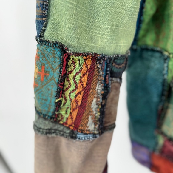 Parava Clothing Patchwork Fleece Lined Zip Up Hoodie Boho Artwear Oversized M/L - Picture 11 of 13